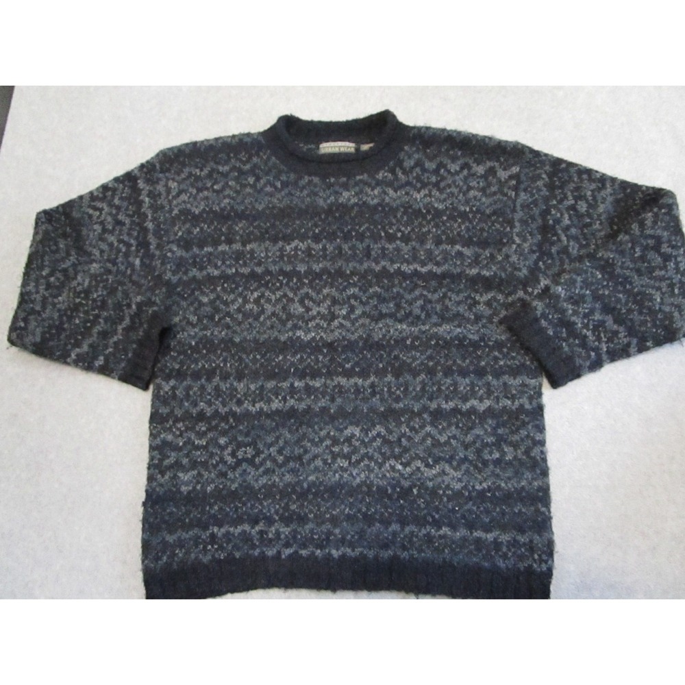 Vintage Structure Sweater Mens Large Blue Shaggy Roll Neck Geometric Wool Blend